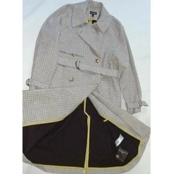 🆕TOPSHOP Angie Double Breasted Trench Coat Houndstooth Plaid Blue Gray - Picture 10 of 12